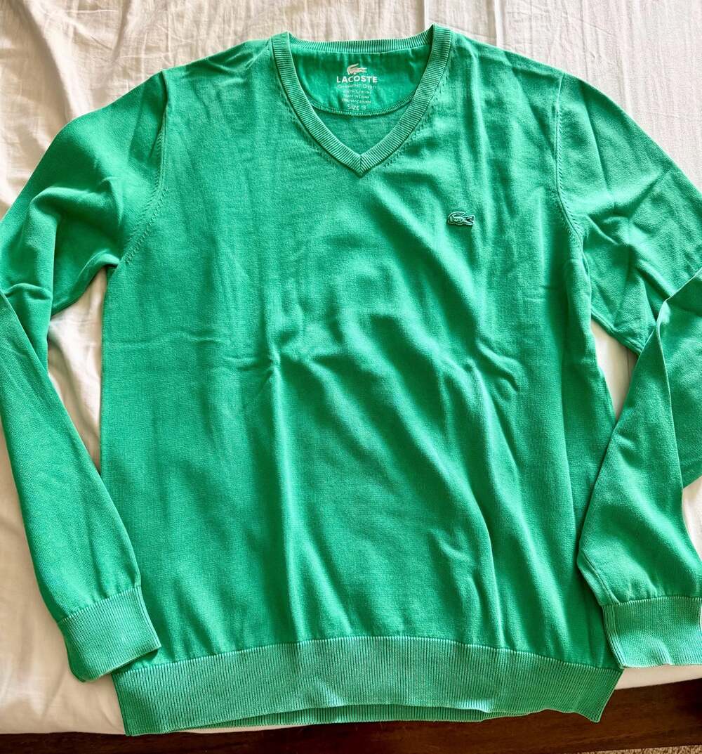 Lacoste V Neck Classic Sweater Green Free Shipping - ,